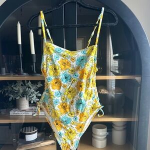 Xhilaration Yellow and Blue One Piece Swimsuit Sunflower Design